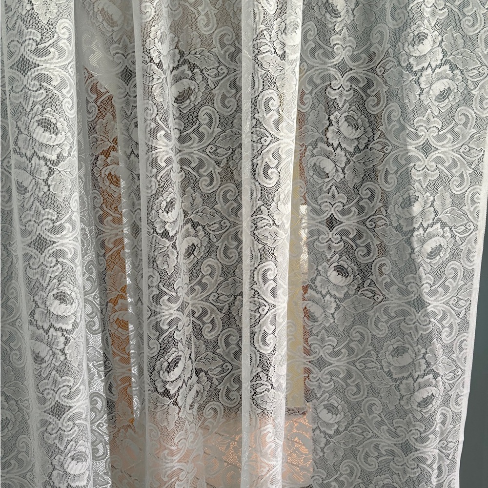 Sheer Lace Curtain Panel in Ivory - Picture 2 of 2